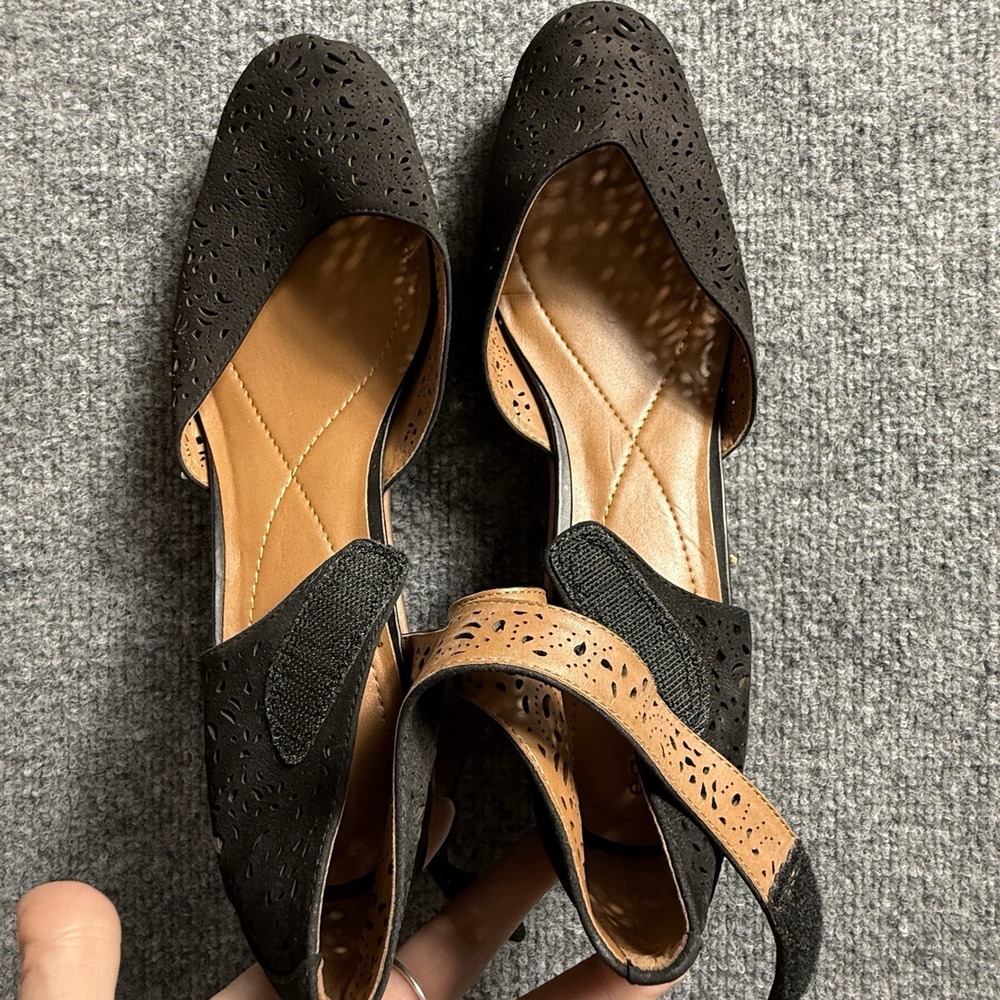 Unbranded Women's Black Laser Cutout Comfort Sandals Strap Shoes Size 11W‎